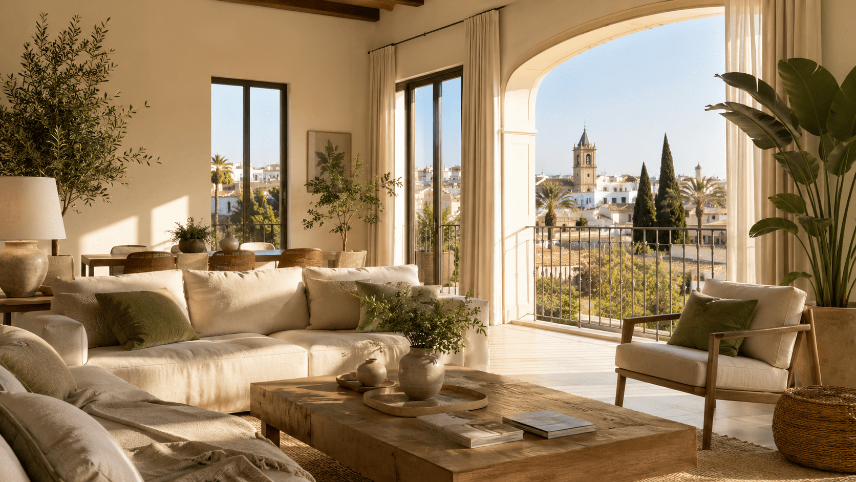 Salón luminoso presentado para comercialización inmobiliaria